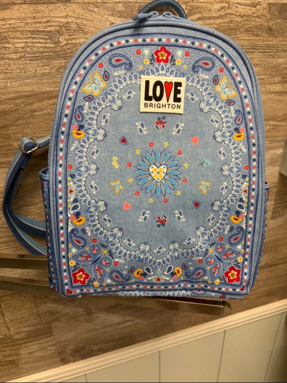 Brighton Denim Blue Embroidered Love Mini Backpack 14” x 10”